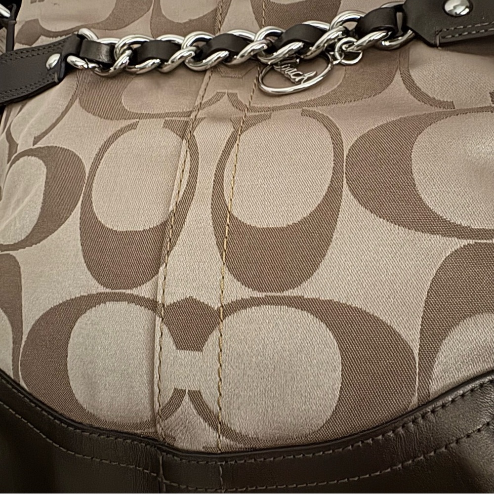 COACH F19730 Signature Chain Brown Beige Convertible Crossbody Shoulder bag - Picture 4 of 14